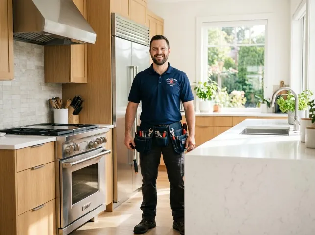 Appliance Repair Hero technician in a Babson Park, MA kitchen after an appliance repair